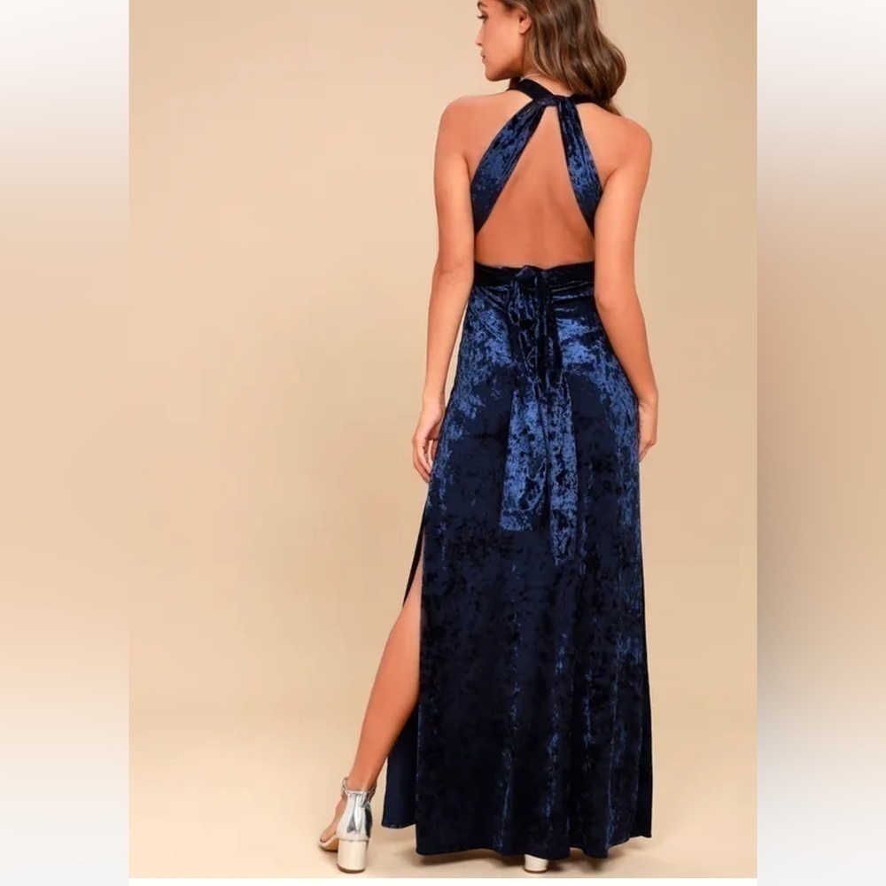 NWT Lulu’s Dreams of Sheen Navy Blue Velvet Convertible Maxi Dress SZ M - Picture 3 of 8